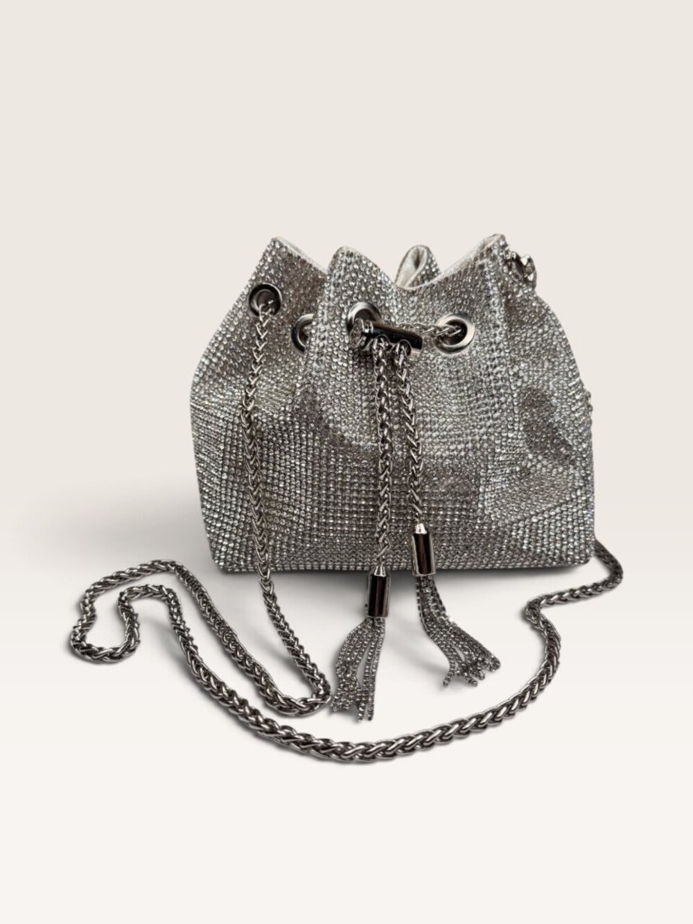 Rhinestone Crystal Bucket Pouch Mini Crossbody Evening Handbag Silver